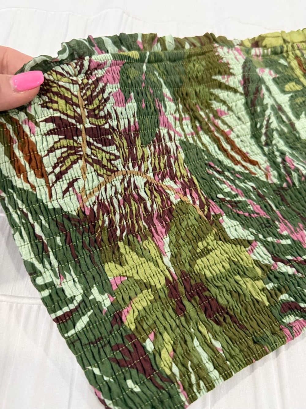 NEW! Tropical Smocked Tube Top - Green & Pink Leaf Print